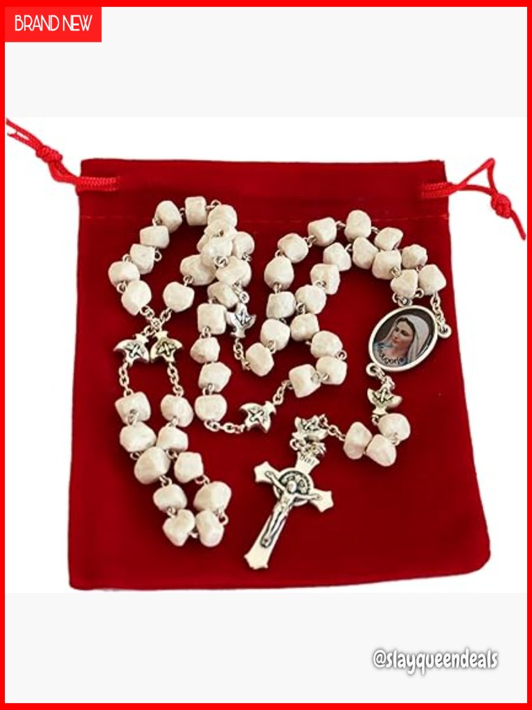 Handcrafted Stone Rosary From Apparition Hill Silver Cross 20in